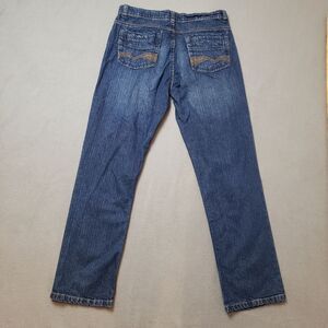 Suko men's fancy embroidered pocket straight leg jeans, size 34 blue